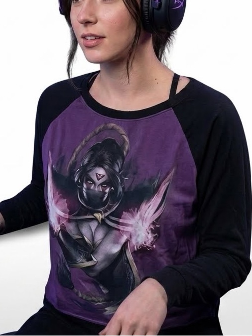 DotA2 Templar Assassin Purple Semi Sheer Black Long Sleeve Steam Gamer Top L XL